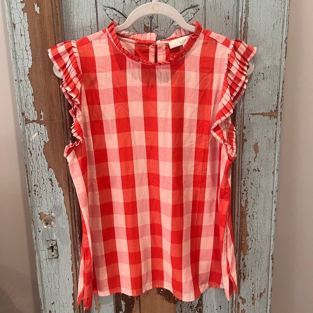 Loft red picnic plaid top. Size Med.